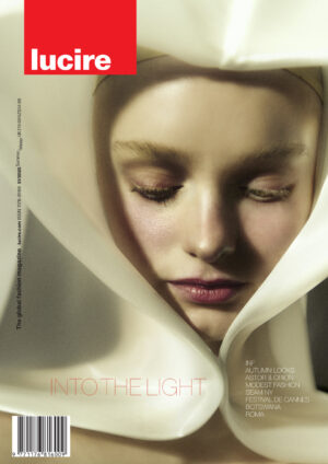 Lucire issue 51 cover, showing a woman in a hood by MadeBride. Photographed by Signe Vilstrup, modelled by Wiktoria Darda, styled by Panayiotis Panouklias, make-up by Dimitra Altani, hair by Gabriel Georgiou, clothing by Dimitra Antonea.